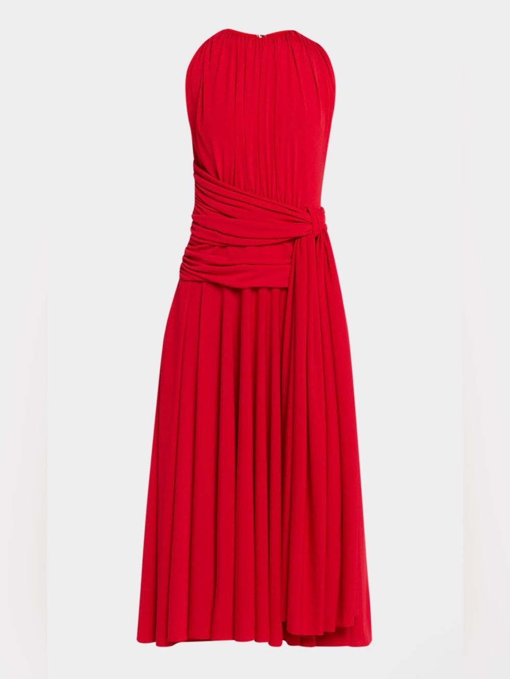 Brandon Maxwell Red Draped Jersey Sleeveless Knot-Waist Midi Dress
